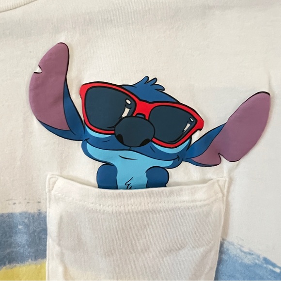 Disney Lilo & Stitch White Short Sleeve Tee with Rainbow Detail Across Chest - Picture 6 of 7